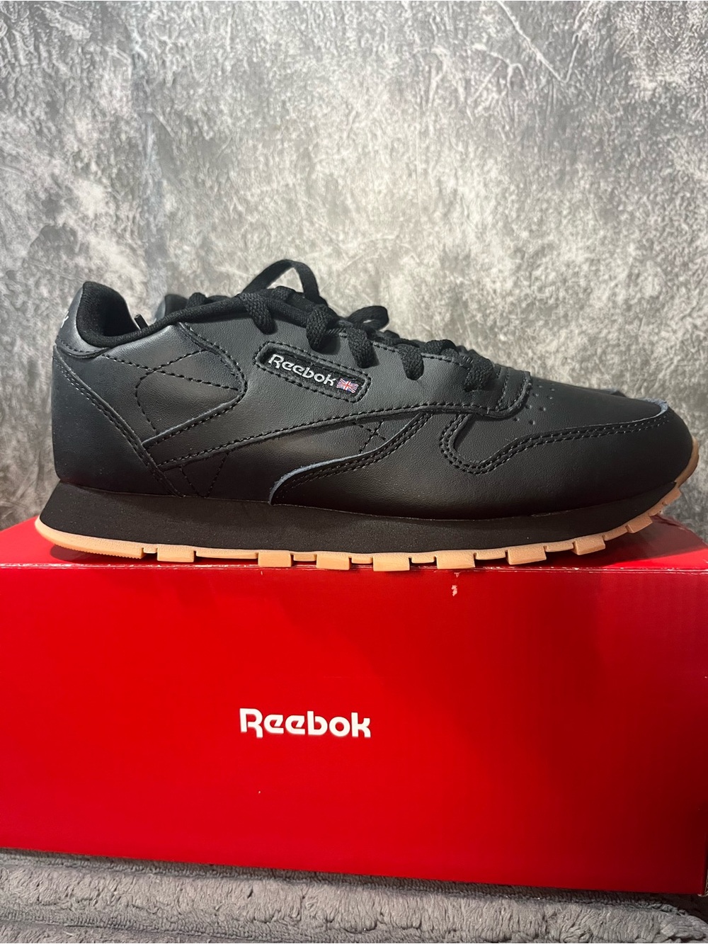 Reebok Men's Black Leather Sneaker with Gum Outsole